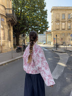 Veste upcyclée matelassée blanche à motifs