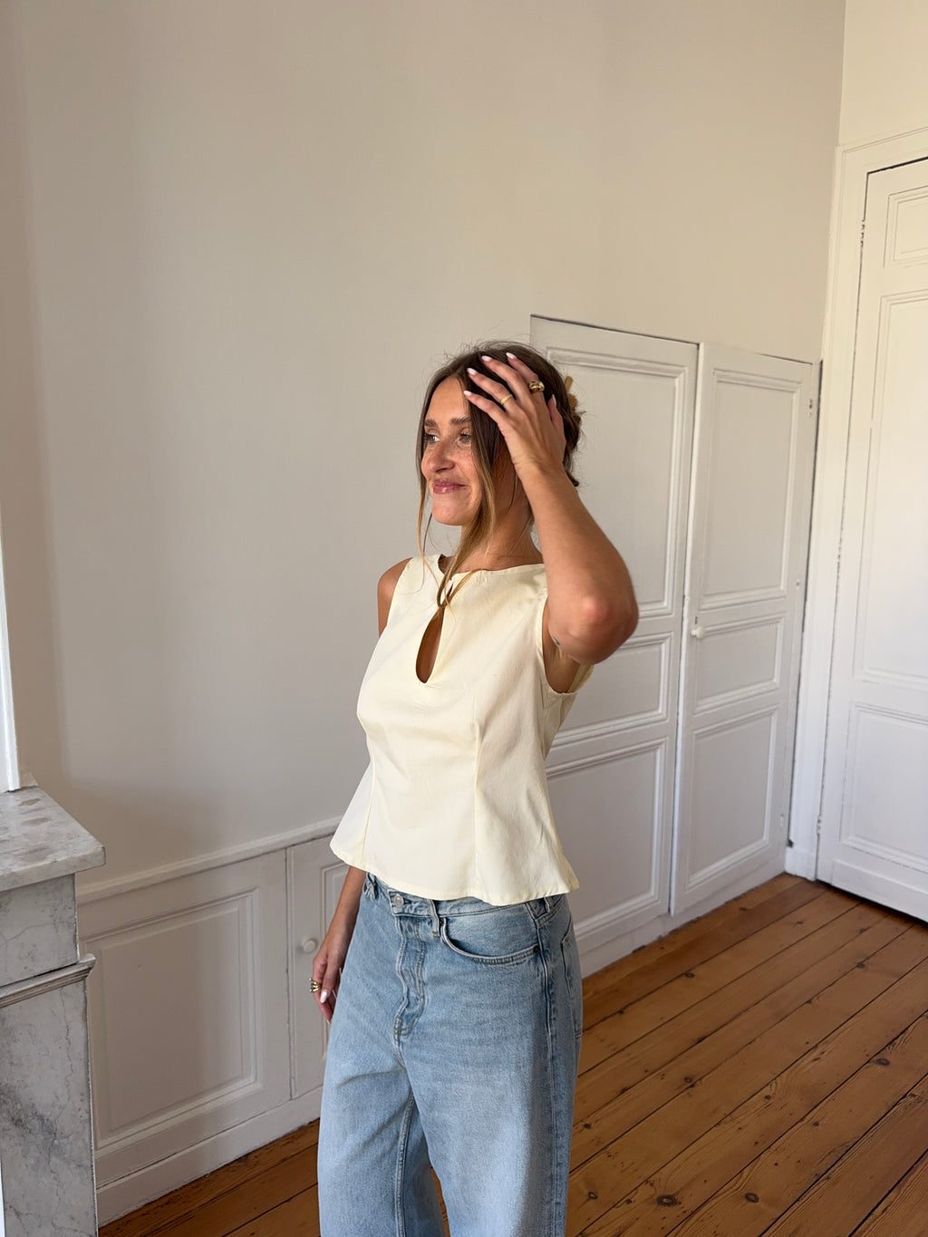 Top dos nu upcyclé jaune pâle - S