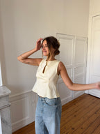 Top dos nu upcyclé jaune pâle - S