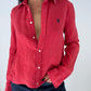 Chemise upcyclée dos nu lin rouge