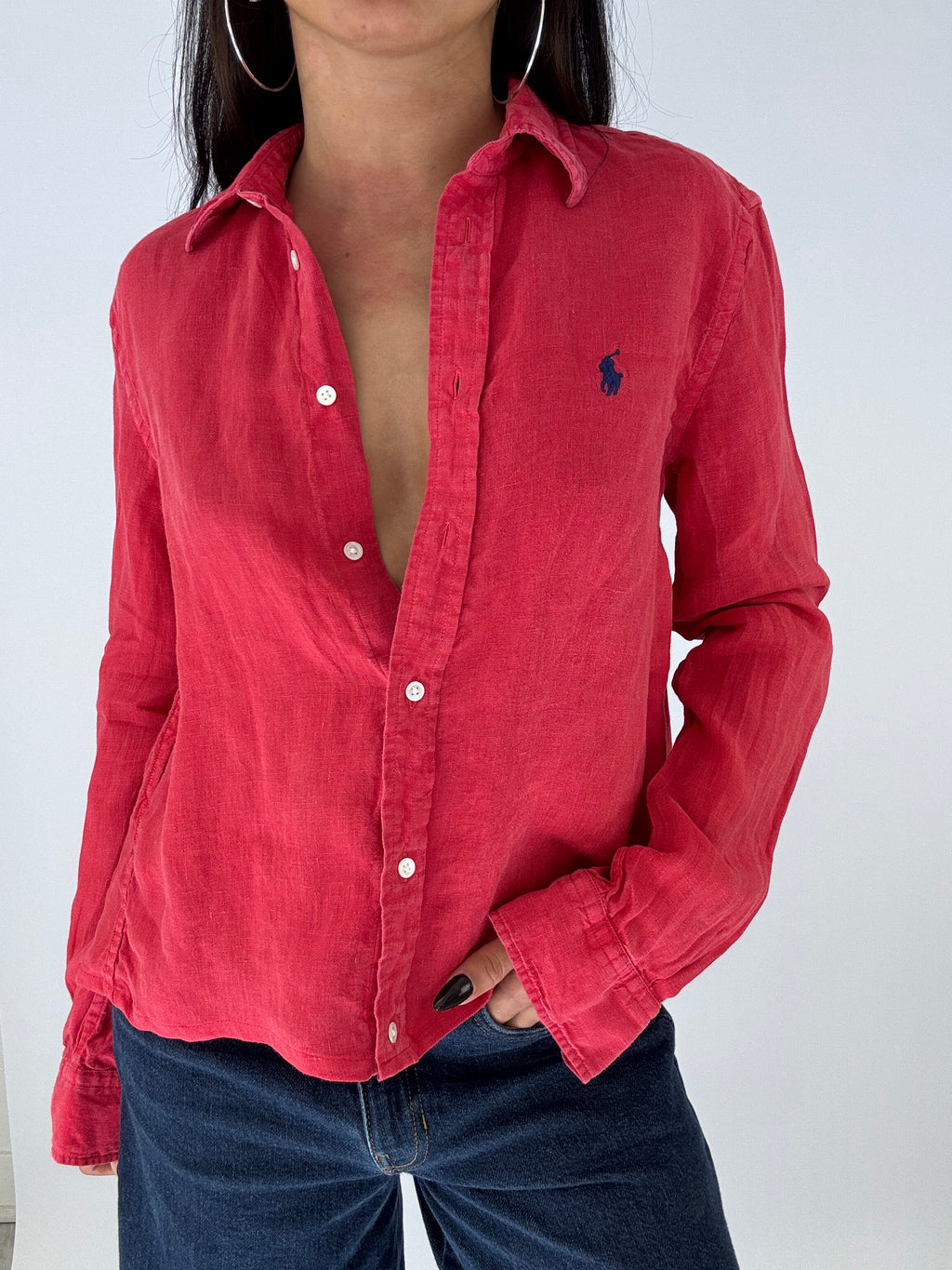 Chemise upcyclée dos nu lin rouge
