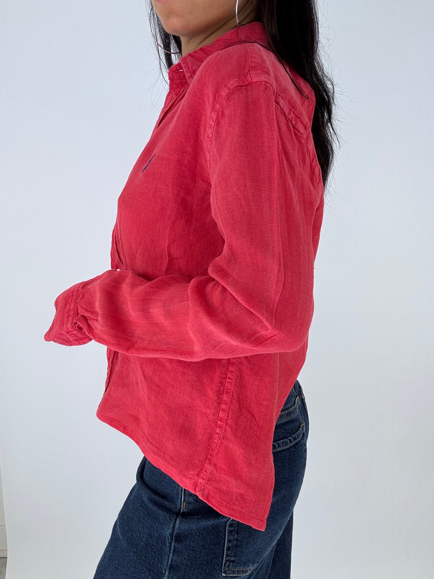 Chemise upcyclée dos nu lin rouge