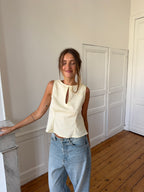 Top dos nu upcyclé jaune pâle - S