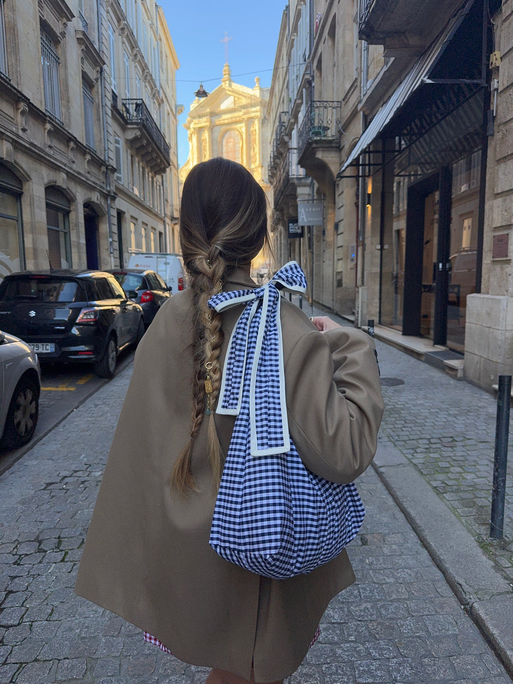 Sac nœud vichy bleu