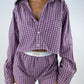 Ensemble upcyclé violet à carreaux
