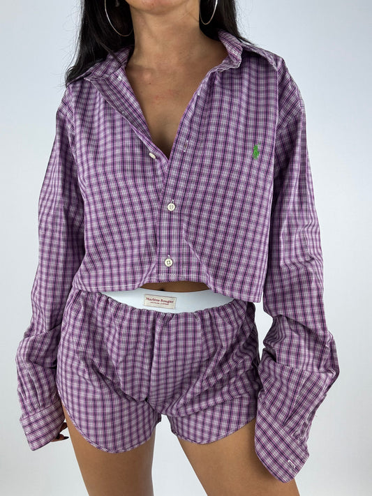 Ensemble upcyclé violet à carreaux