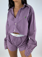 Ensemble upcyclé violet à carreaux