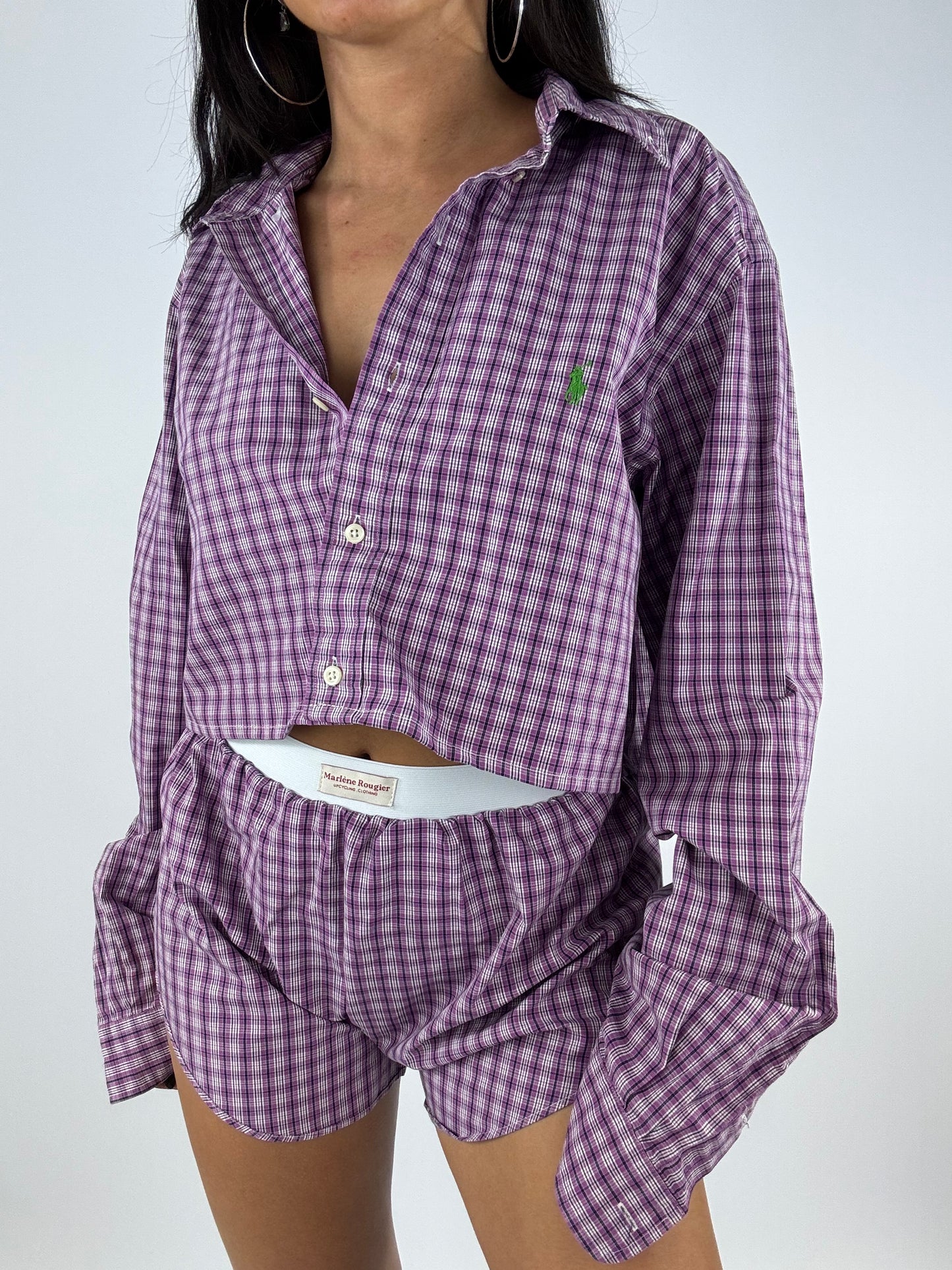Ensemble upcyclé violet à carreaux