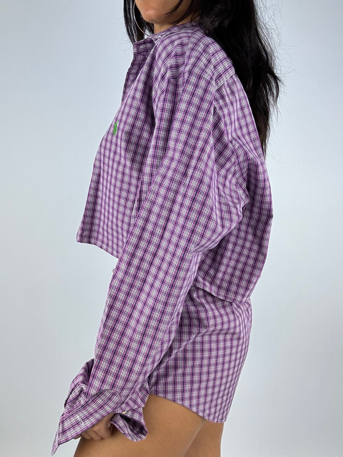Ensemble upcyclé violet à carreaux