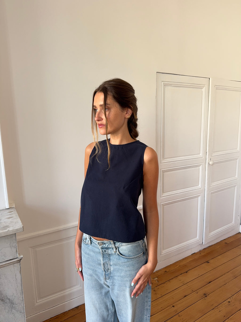 Top dos nu upcyclé marine - L