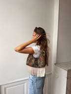 Upcycled floral bag with fringe
