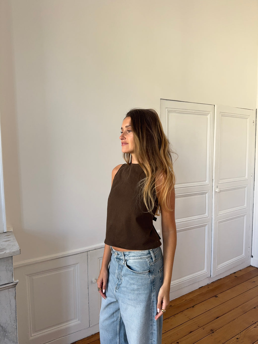 Top dos nu upcyclé chocolat - S