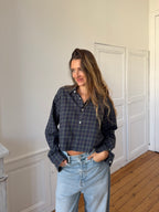 Chemise upcyclée dos nu à carreaux - S/M