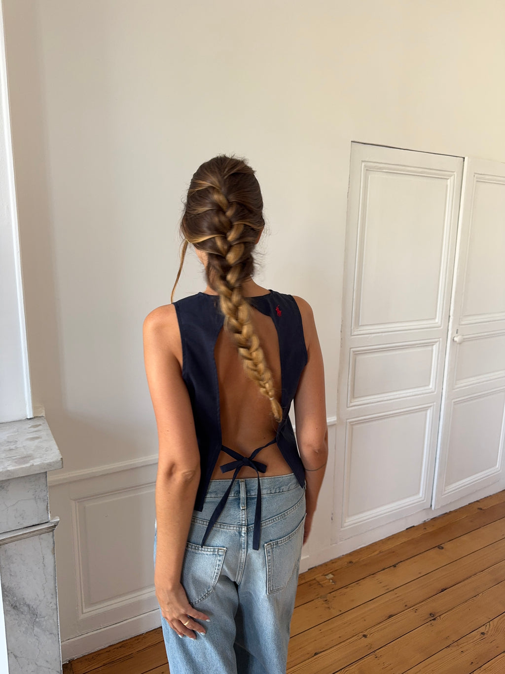 Top dos nu upcyclé marine - L