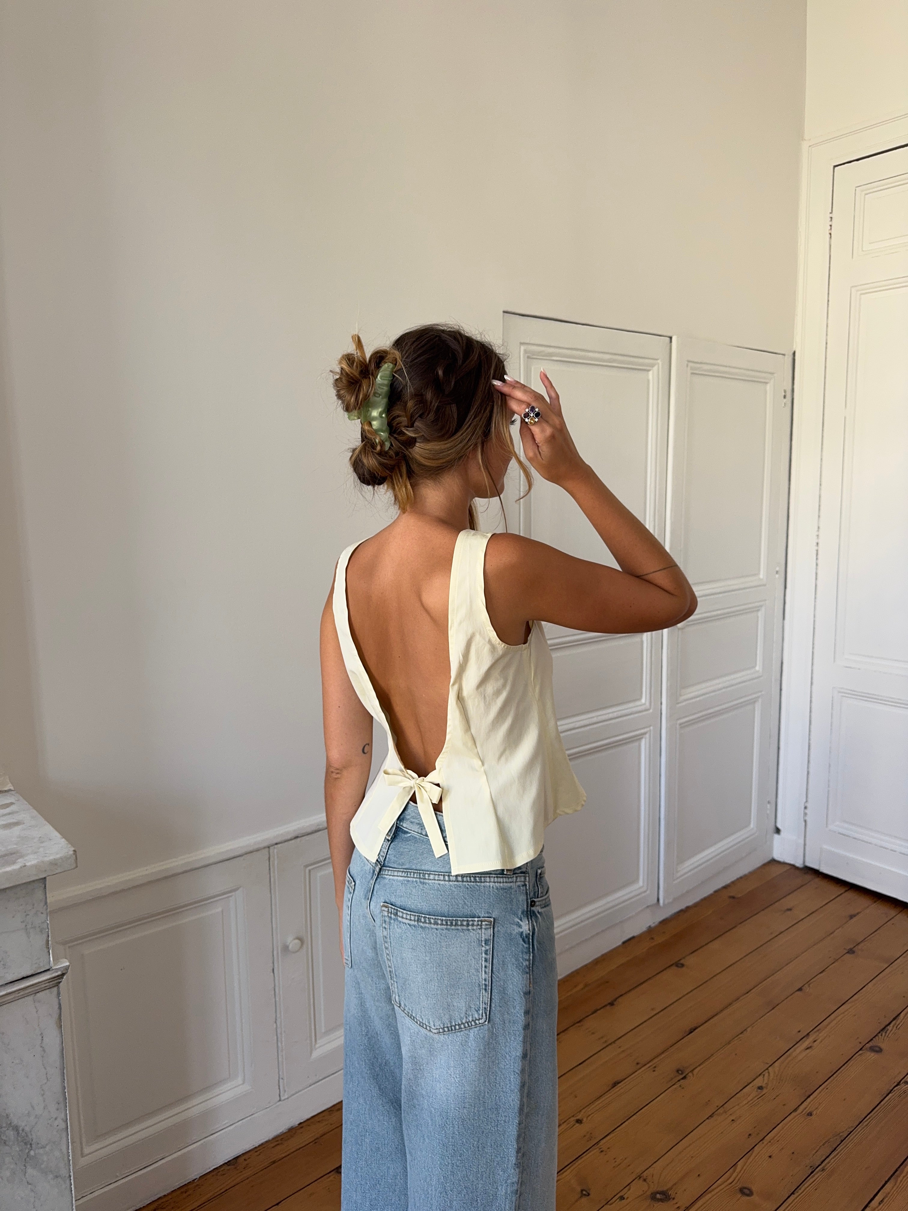 Top dos nu upcyclé jaune pâle - S