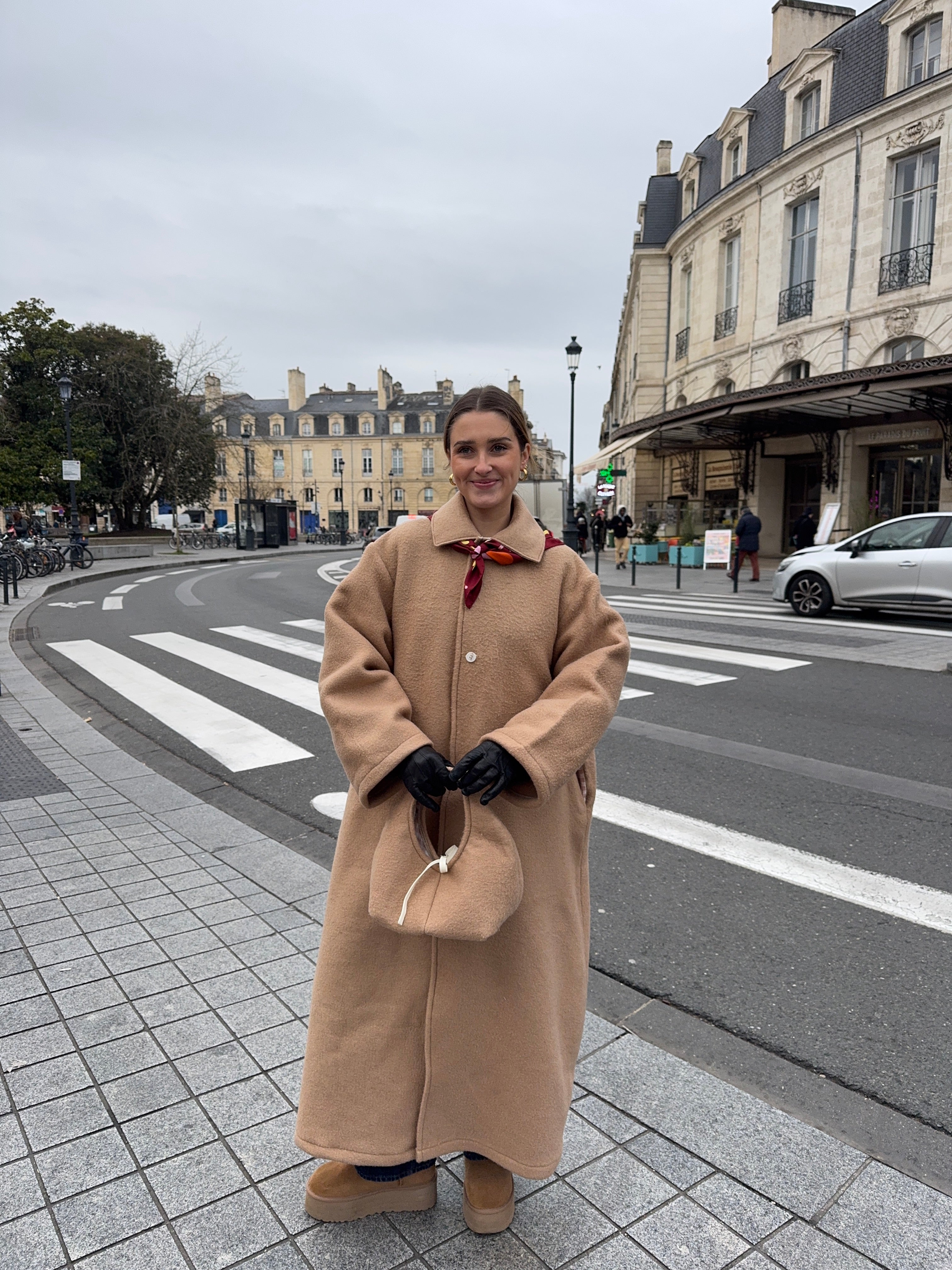 Manteau long upcyclé laine marron clair vintage