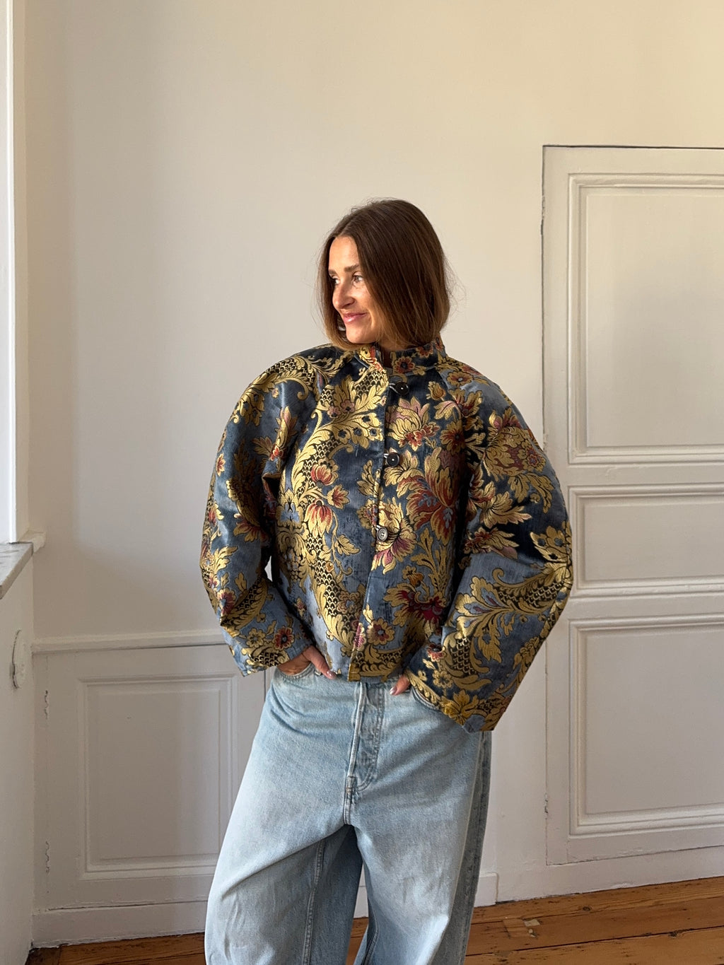 Veste fine upcyclée à motifs - T2
