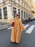 Manteau long upcyclé laine à motifs vintage