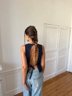 Top dos nu upcyclé marine - L