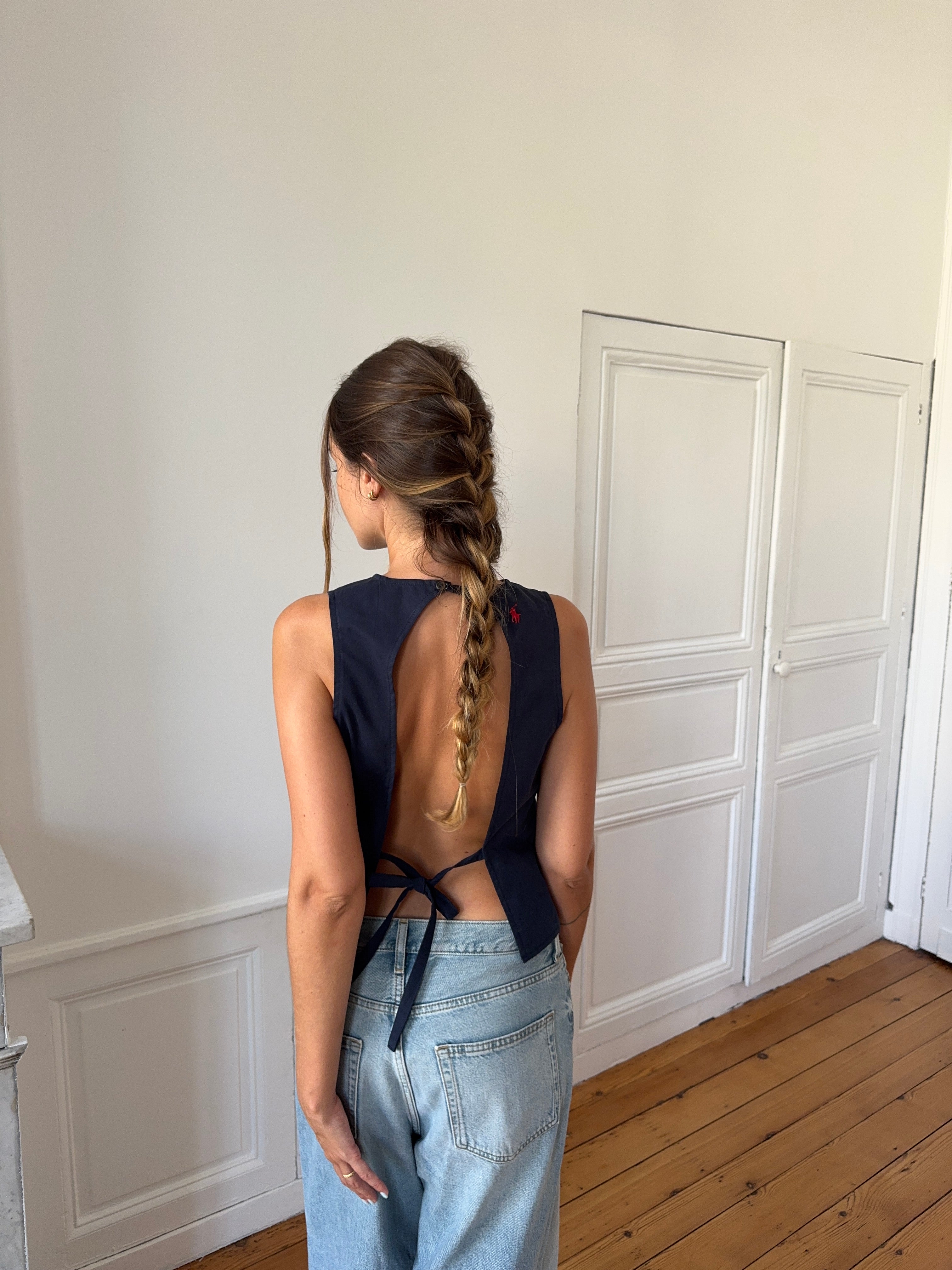 Top dos nu upcyclé marine - L