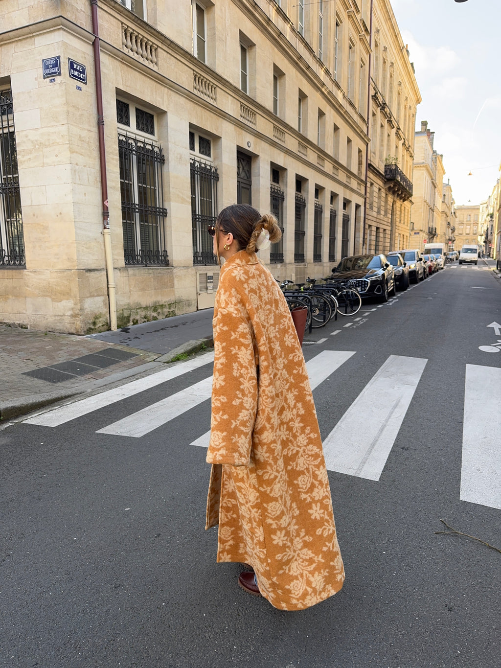 Manteau long upcyclé laine à motifs vintage