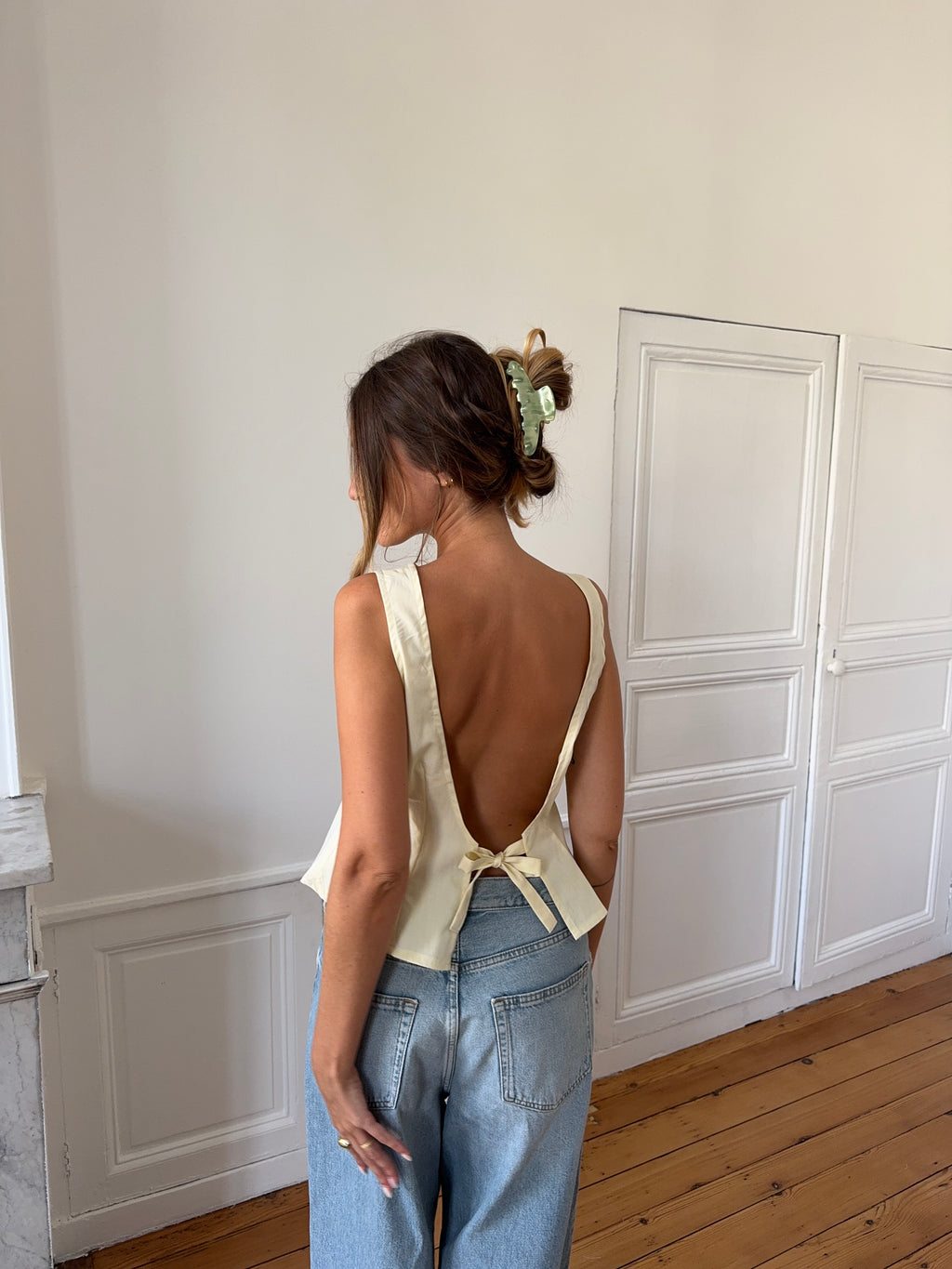 Top dos nu upcyclé jaune pâle - S