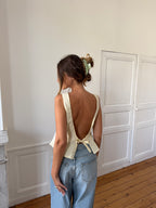Top dos nu upcyclé jaune pâle - S