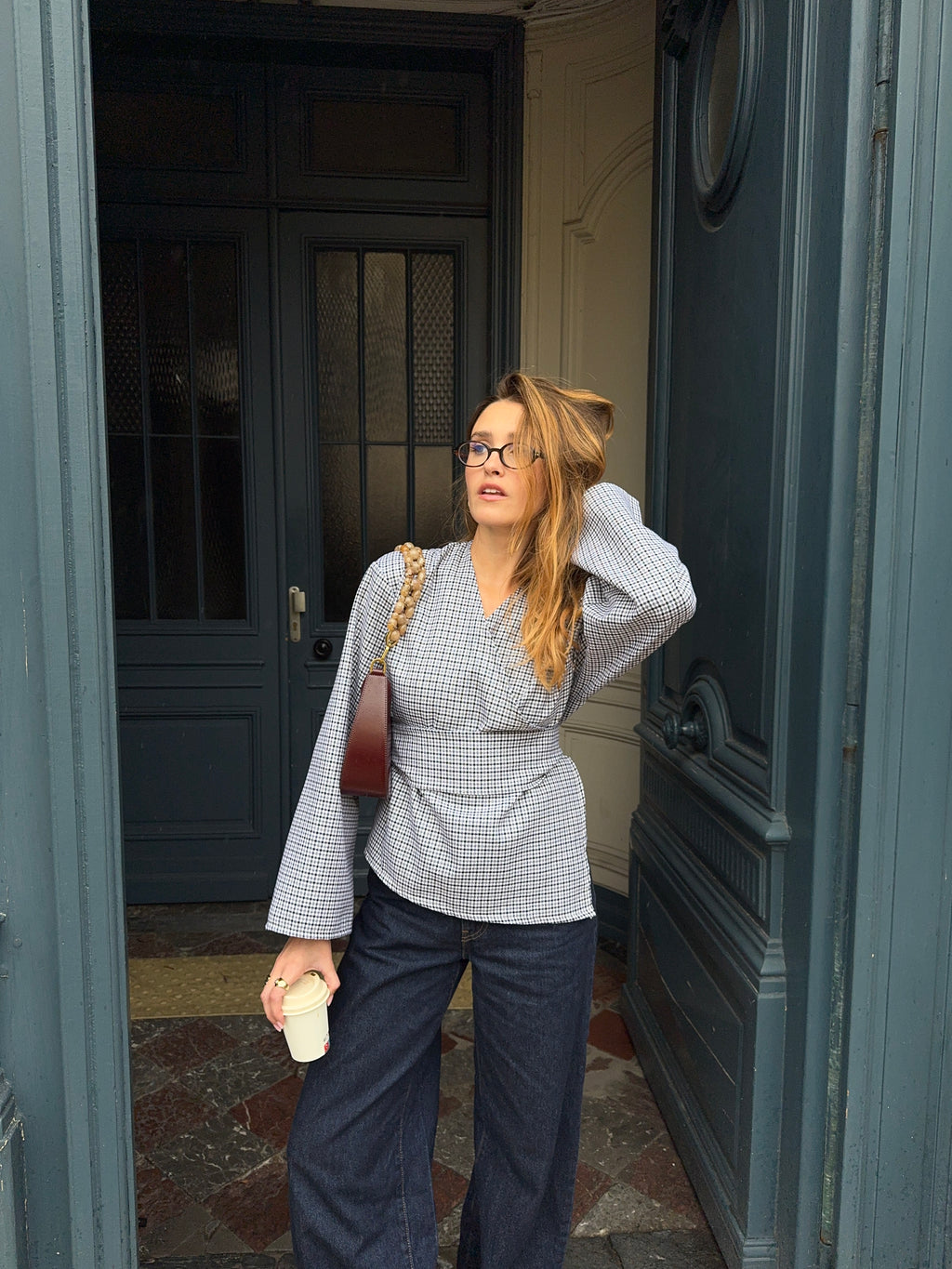 Kimono laine fine à carreaux