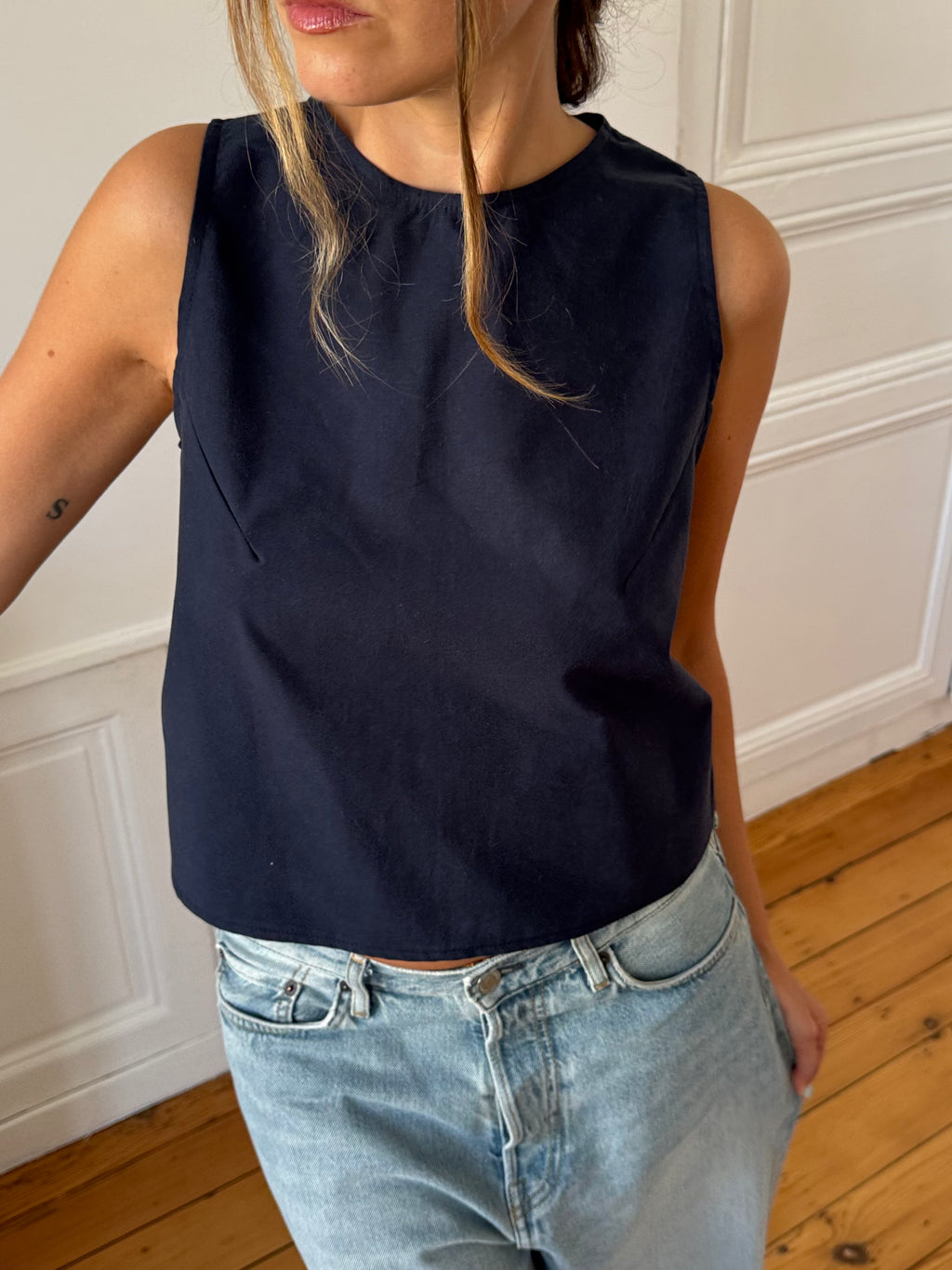 Top dos nu upcyclé marine - L