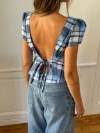 Upcycled plaid backless top - S
