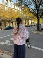 Veste upcyclée matelassée blanche à motifs