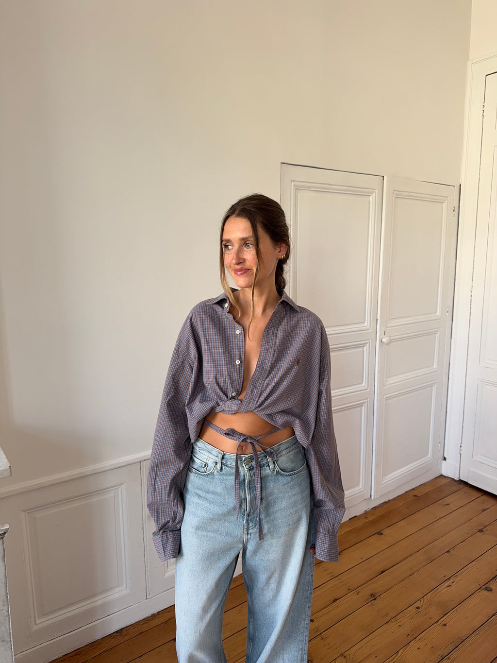Chemise upcyclée dos nu à carreaux - S/M