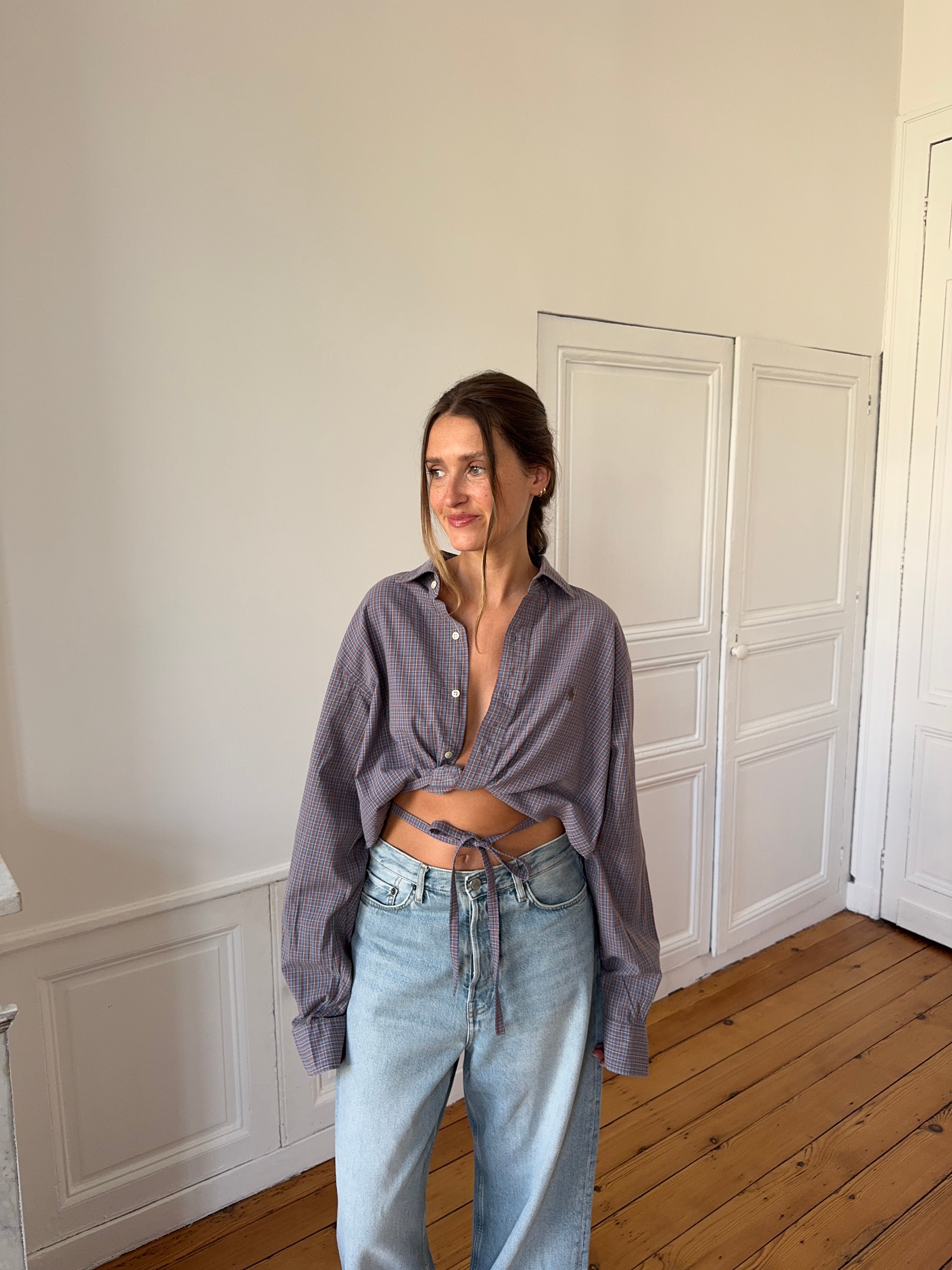 Chemise upcyclée dos nu à carreaux - S/M