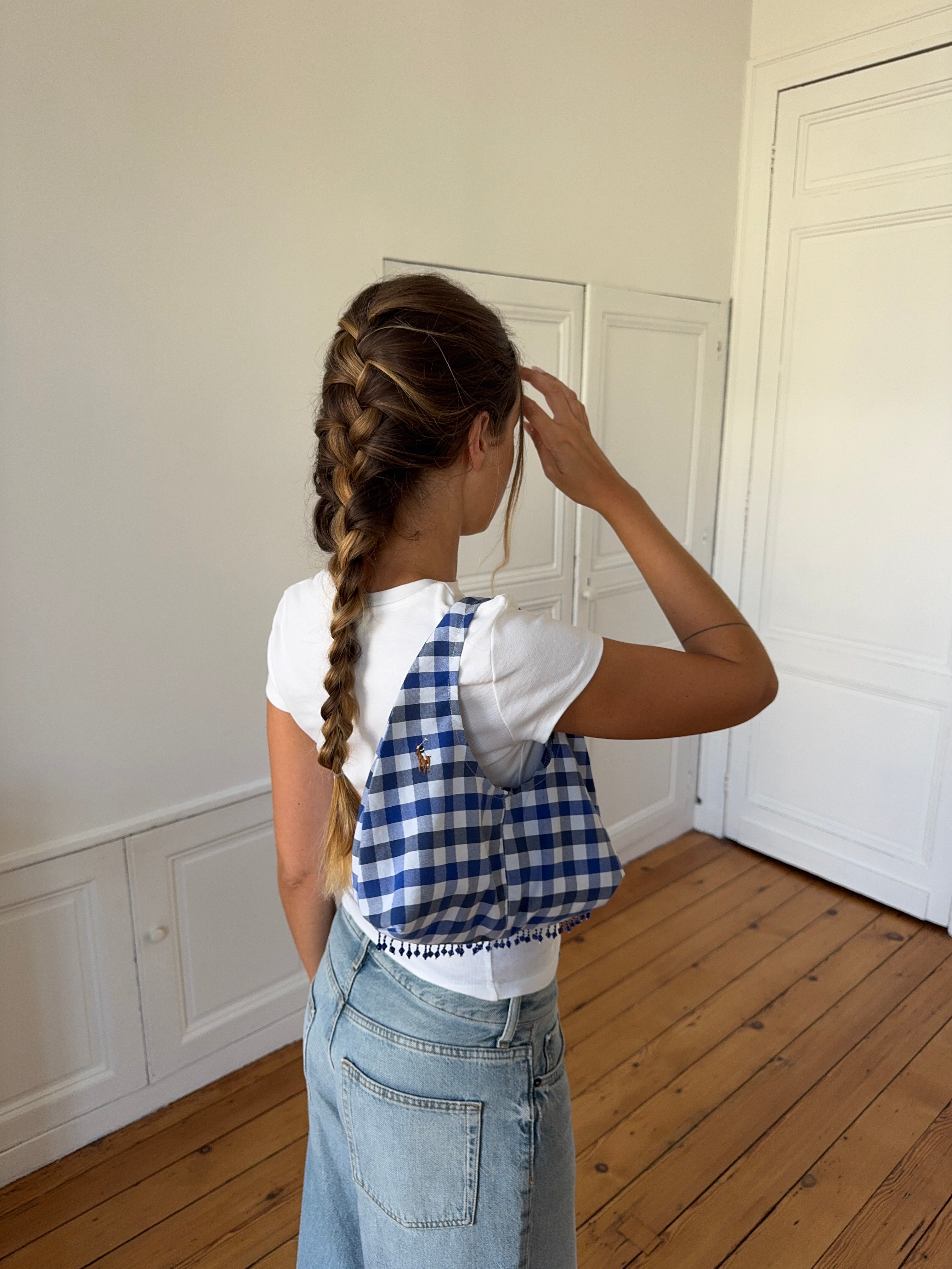 Sac upcyclé vichy et perles
