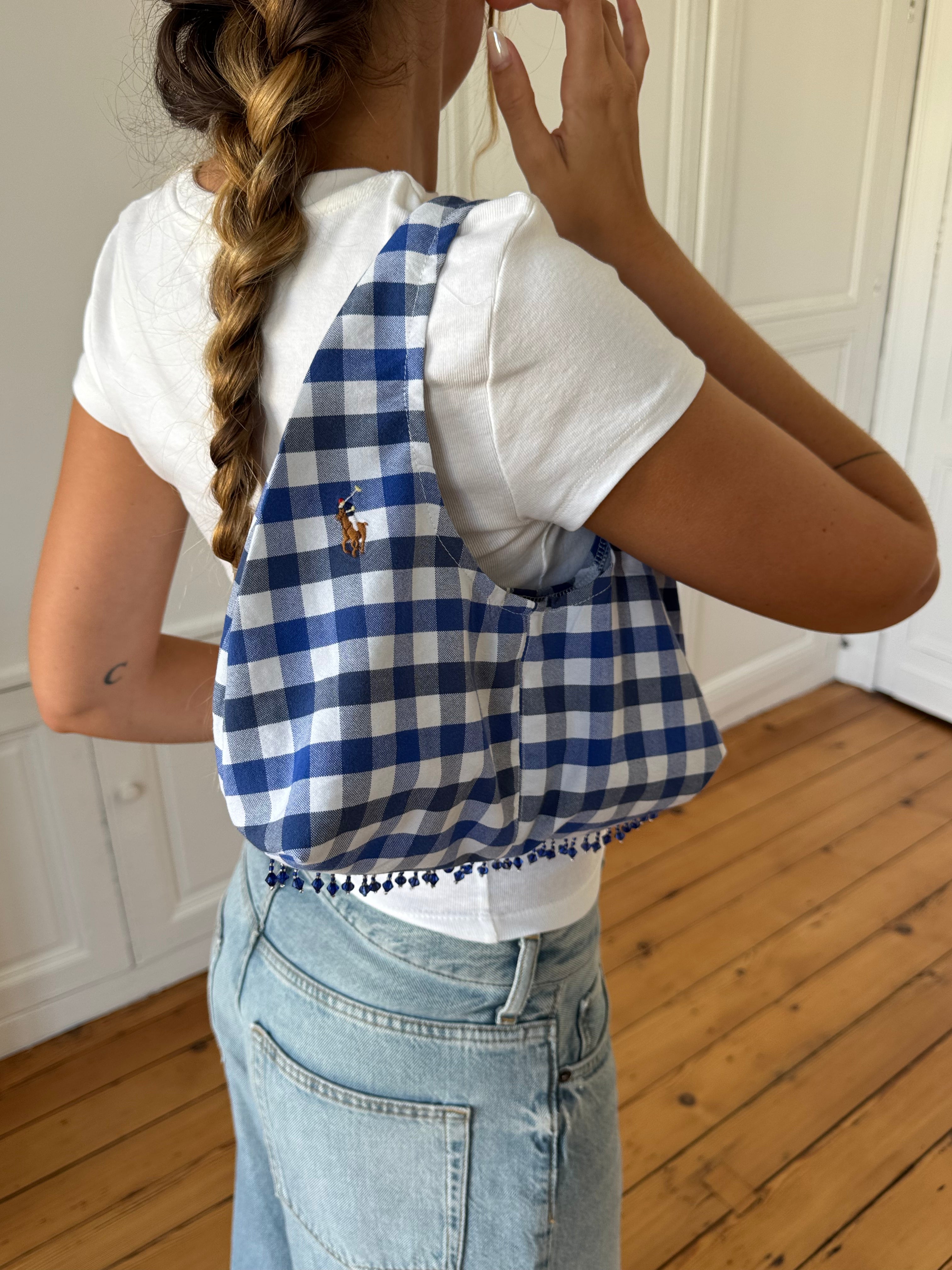Sac upcyclé vichy et perles