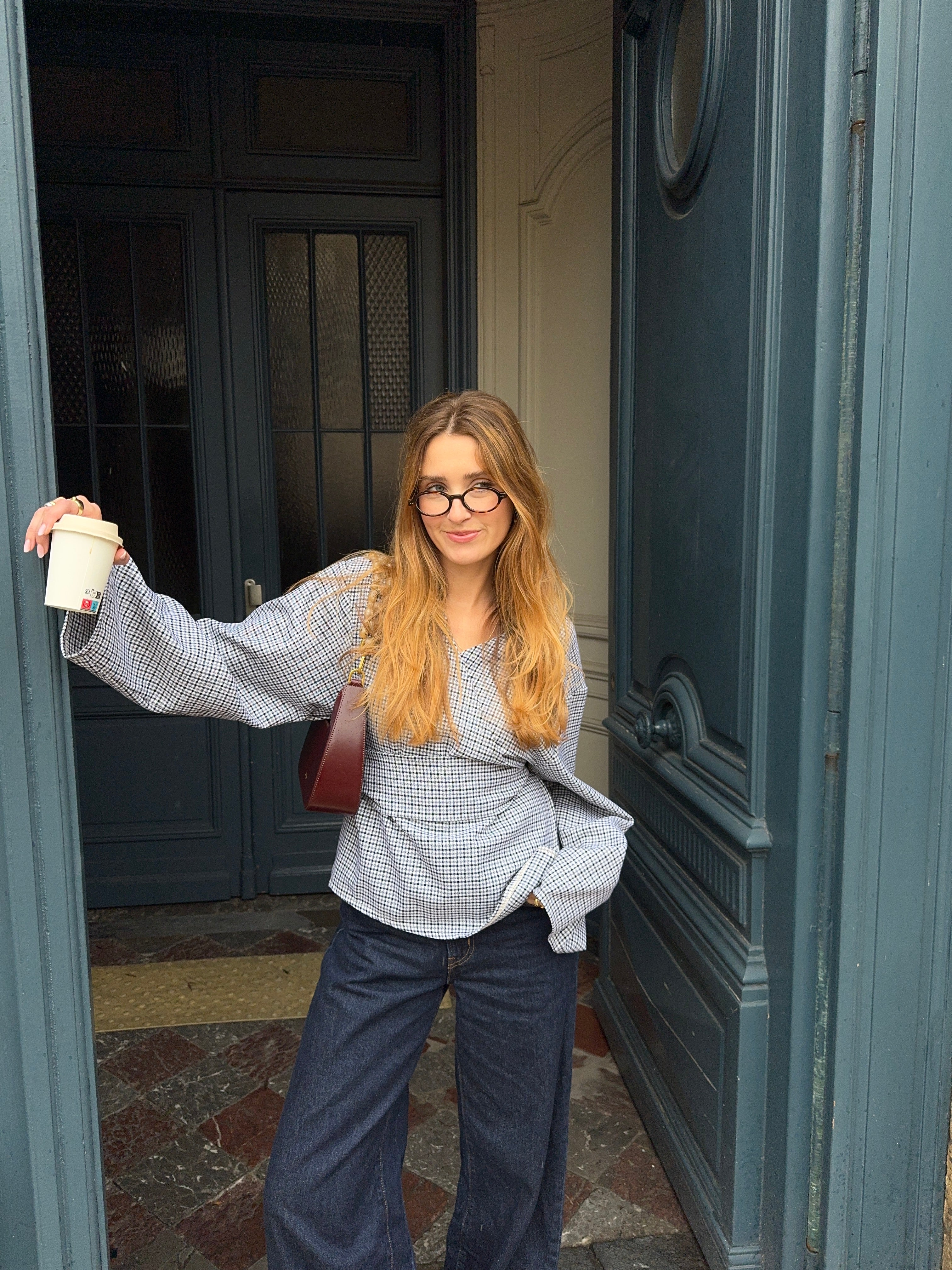 Kimono laine fine à carreaux