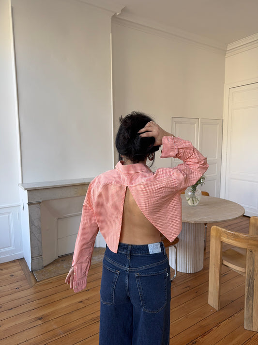 Chemise upcyclée dos nu V vichy
