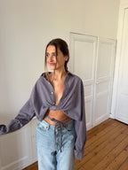 Chemise upcyclée dos nu à carreaux - S/M