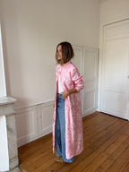 Veste longue upcyclée satinée rose - S/M