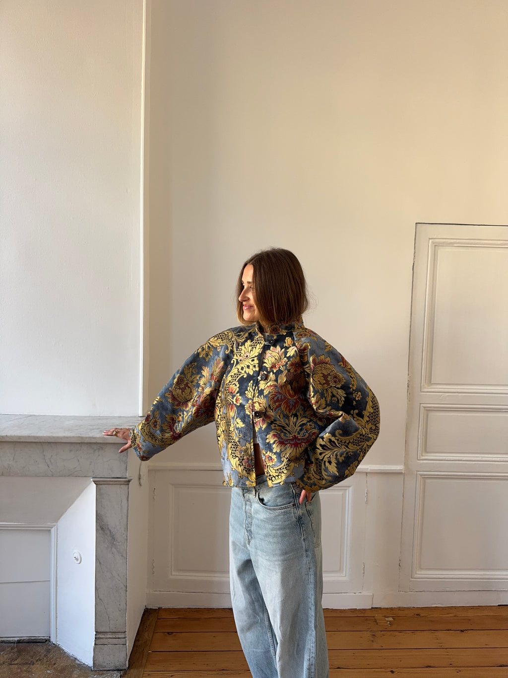 Veste fine upcyclée à motifs