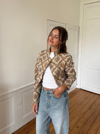 Veste courte upcyclée à fleurs