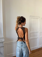 Top dos nu upcyclé chocolat - S