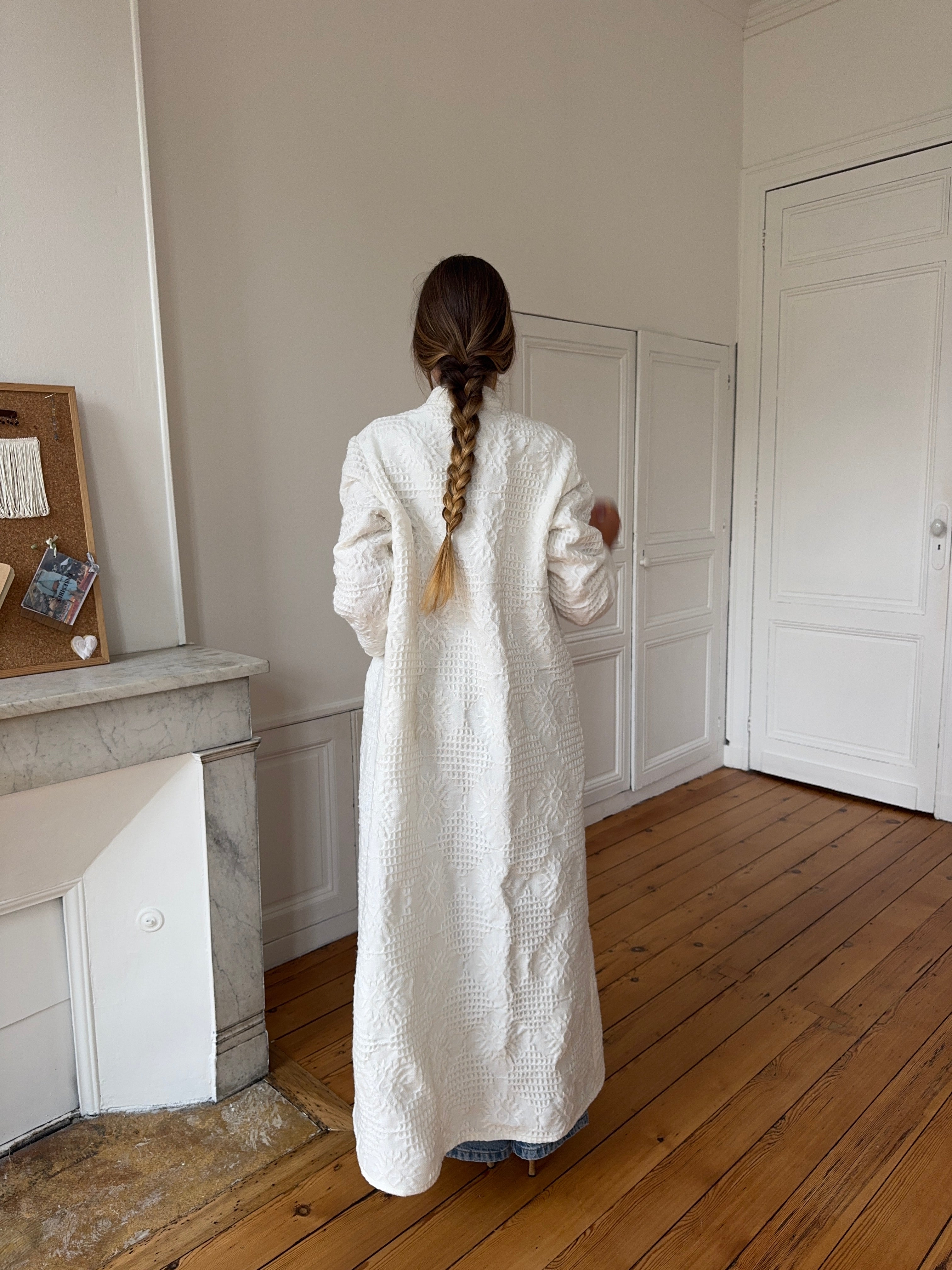 Veste longue upcyclée blanche - L