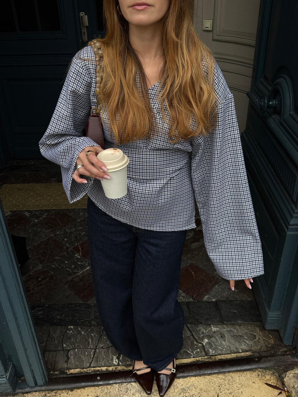 Kimono laine fine à carreaux