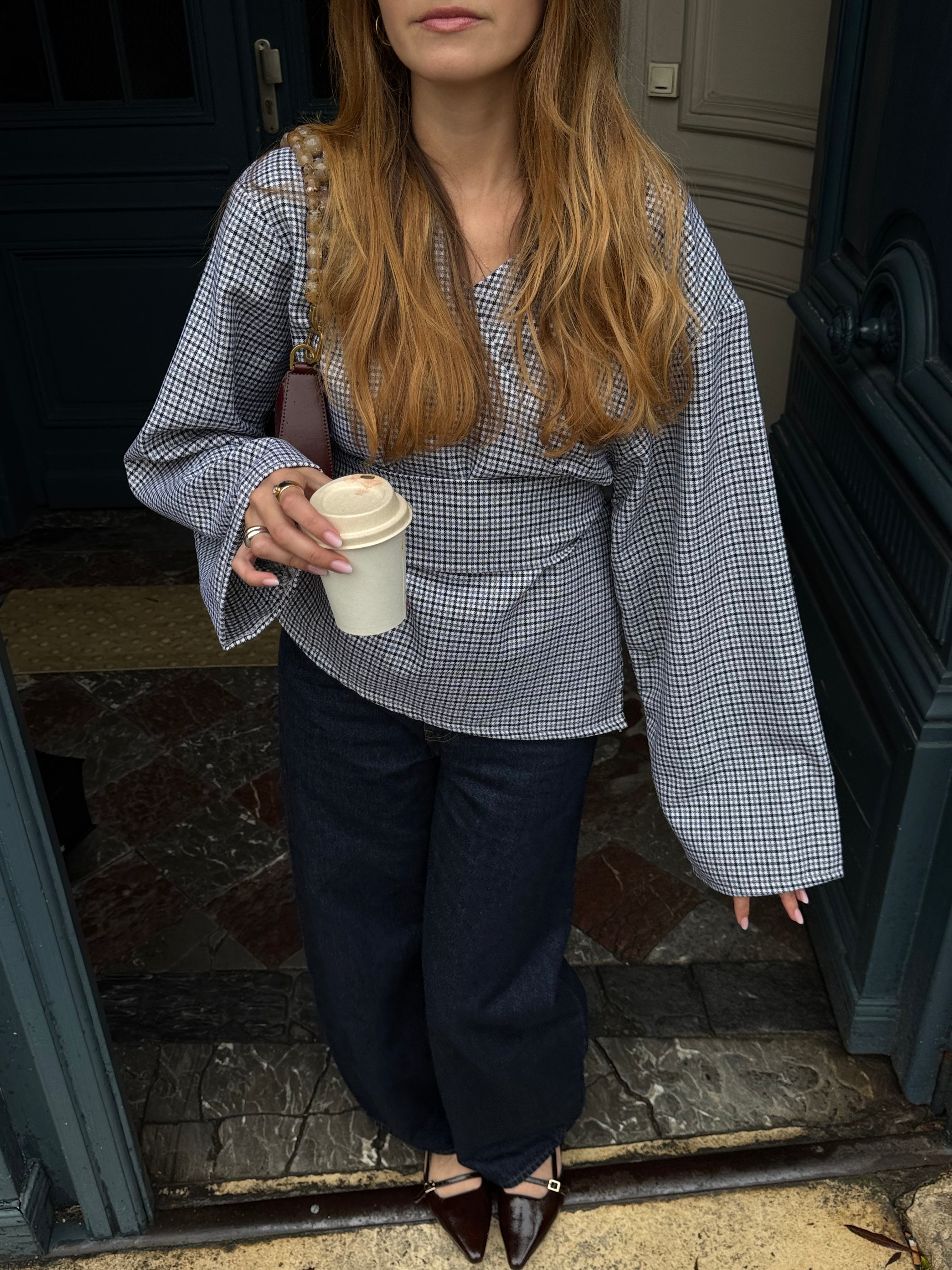 Kimono laine fine à carreaux