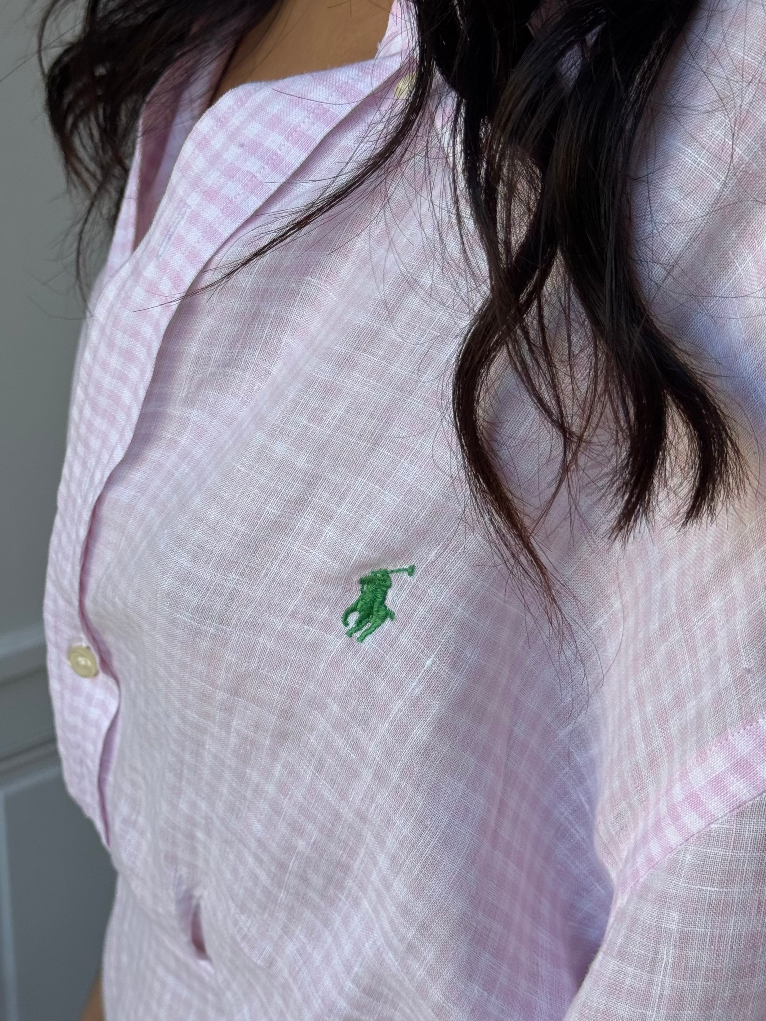 Combinaison upcyclée lin vichy rose