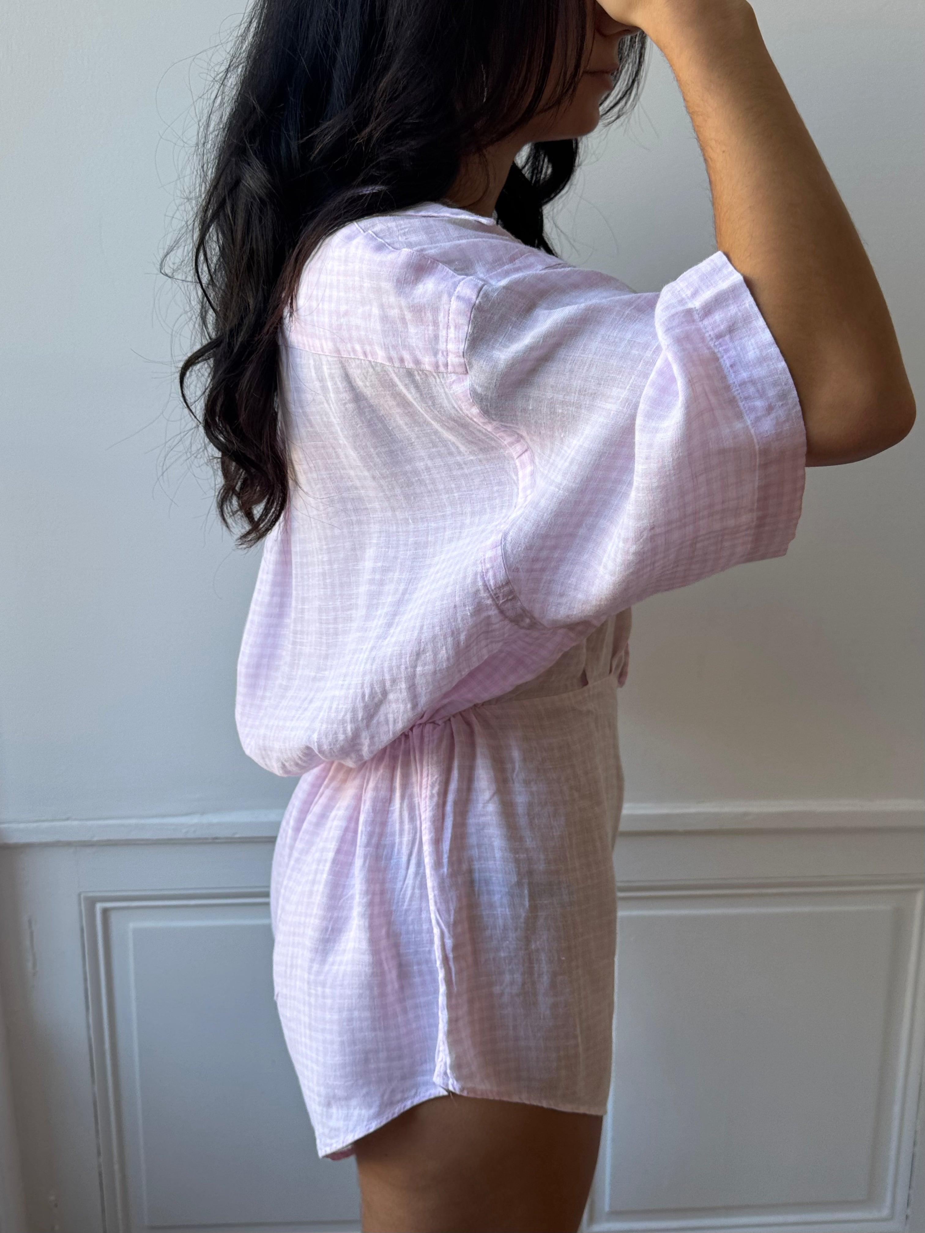 Combinaison upcyclée lin vichy rose