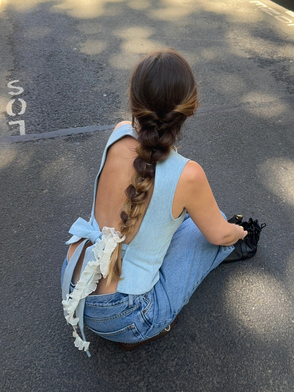 Top upcyclé dos nu denim clair