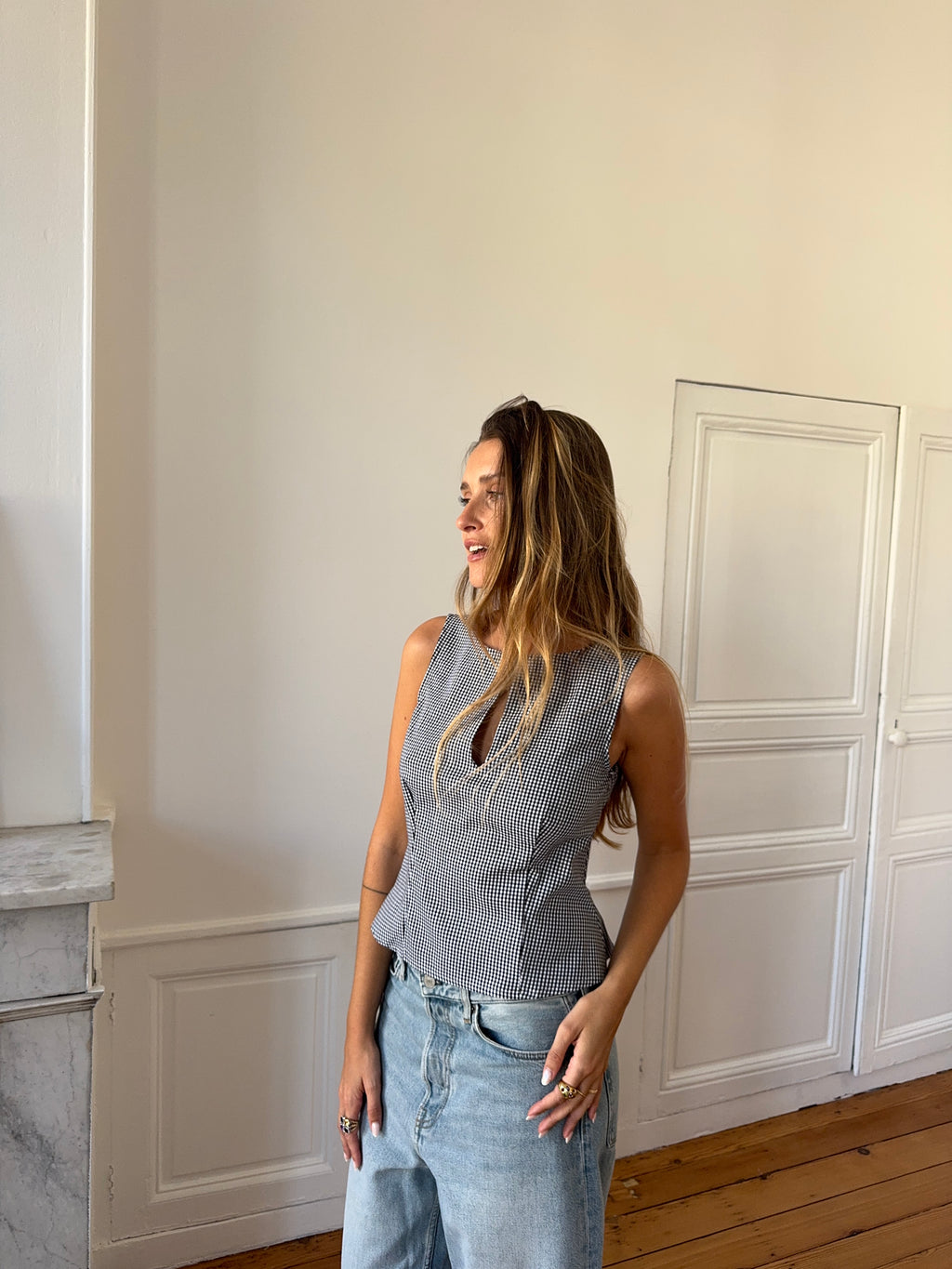Top dos nu upcyclé vichy - M