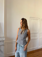 Top dos nu upcyclé vichy - M